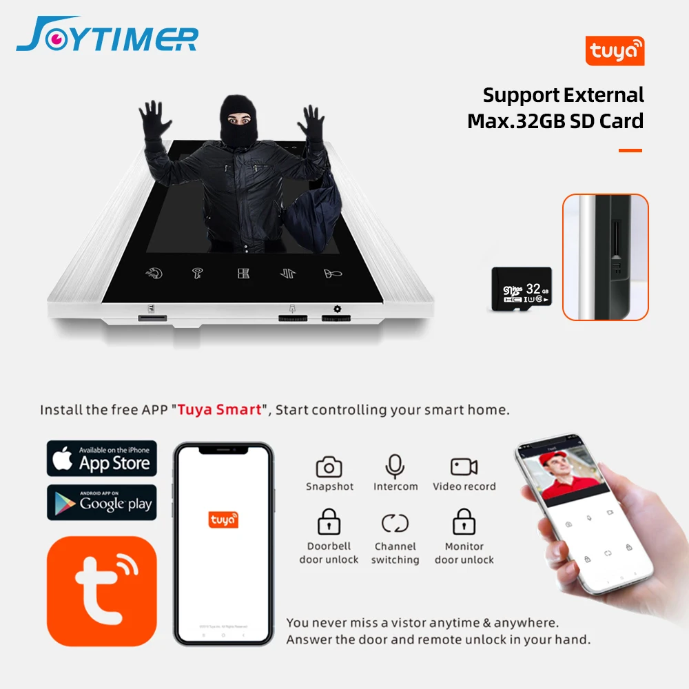 Смартфон Joytimer 720P Tuya 7 дюймов Wi-Fi беспроводные видеодомофоны для домашнего