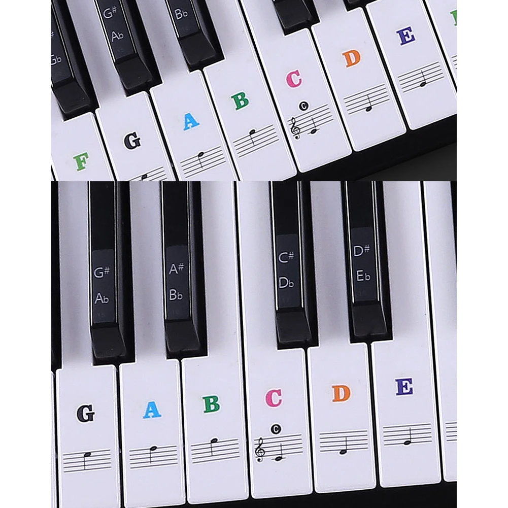

Transparent Colorful Piano Keyboard Stickers Note For 88/61/54/49/37Key Beginner C-D-E-F-G-A-B Piano Accessories