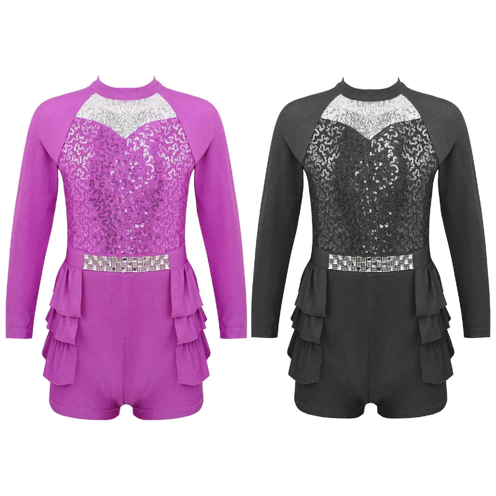 Детское балетное трико с блестками длинным рукавом