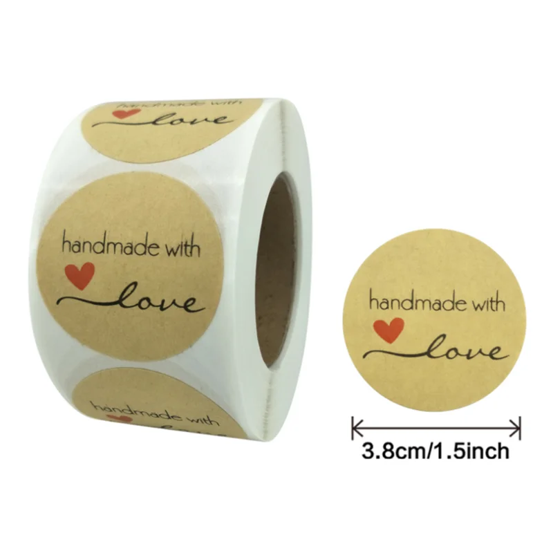 

500pcs/Roll 1.5inch Handmade with Stickers Seal Labels Gift Packaging Stickers Wedding Birthday Party Offer Stationery Sticker