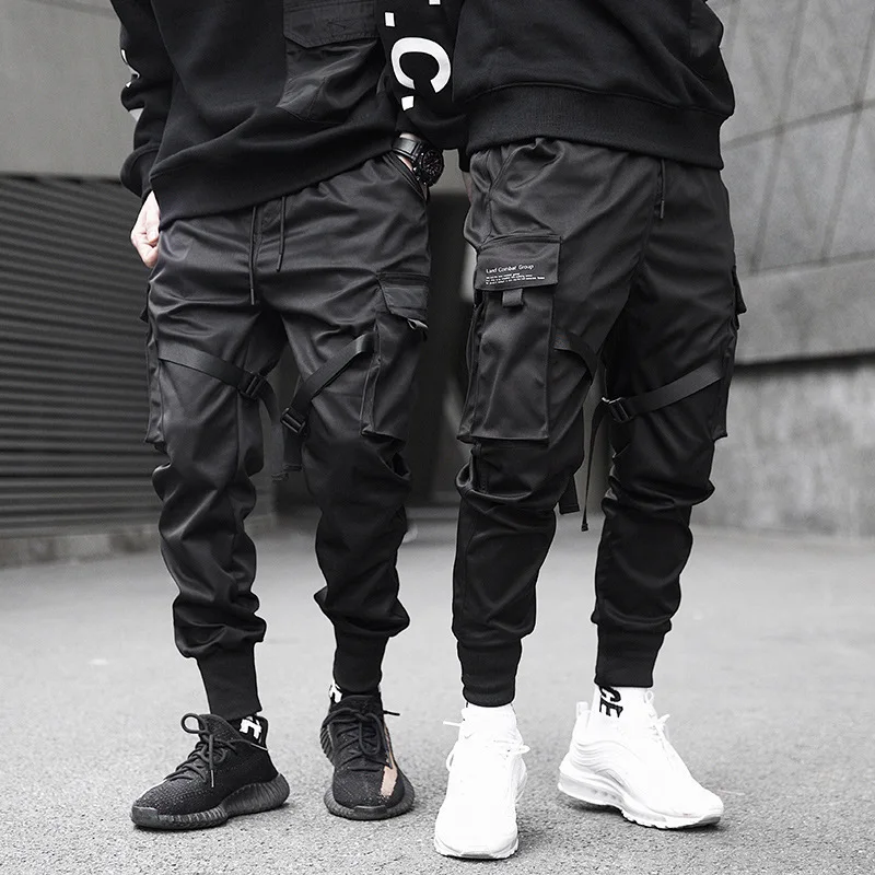 Nascosto Black Warrior Casual Tactical Pant paracadutista funzionale Mens Cargo Pants Harajuku Fashion Skinny Streetwear uomo Joggers
