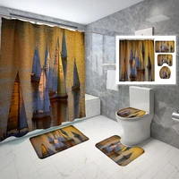 3d printing bathroom set with shower curtain and rugs sailboat scenic curtains for toilet non slip quick dry u shaped cover mats