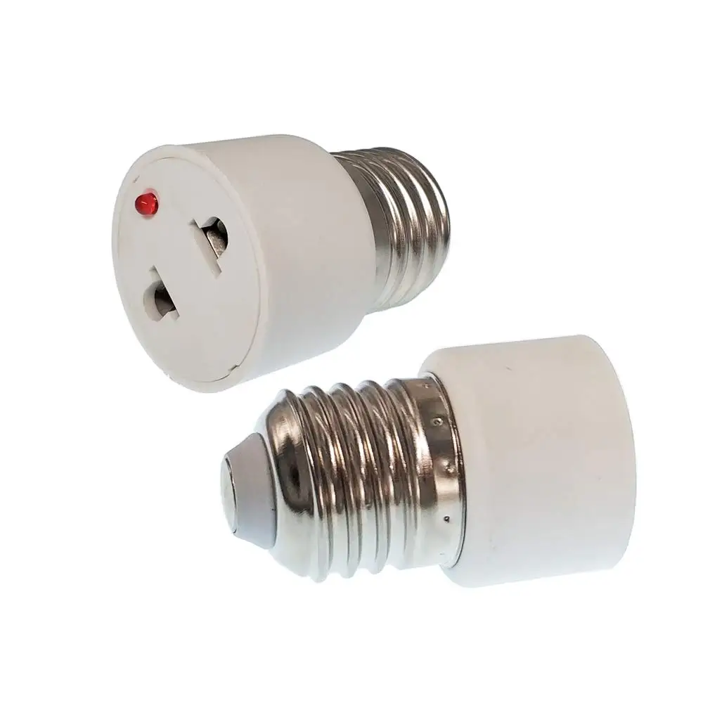 

E27 E26 Screw Lamp Socket to Outlet EU US Plug 2 Prong Adapter Lampholder Adaptor with Indicator PBT Flame Retardant Material