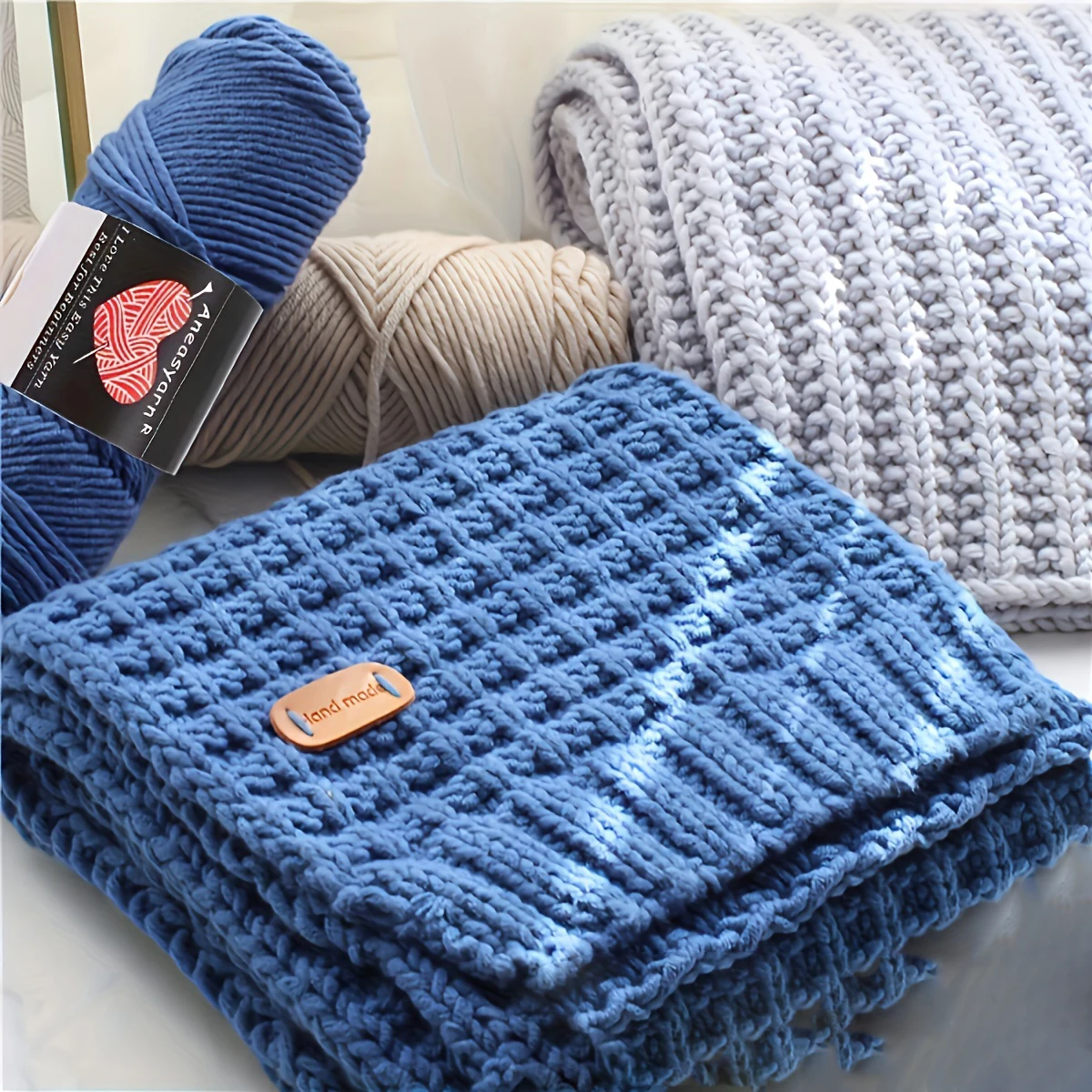 Пряжа из смесового хлопка для ручного вязания. Антибактериальная камвольная