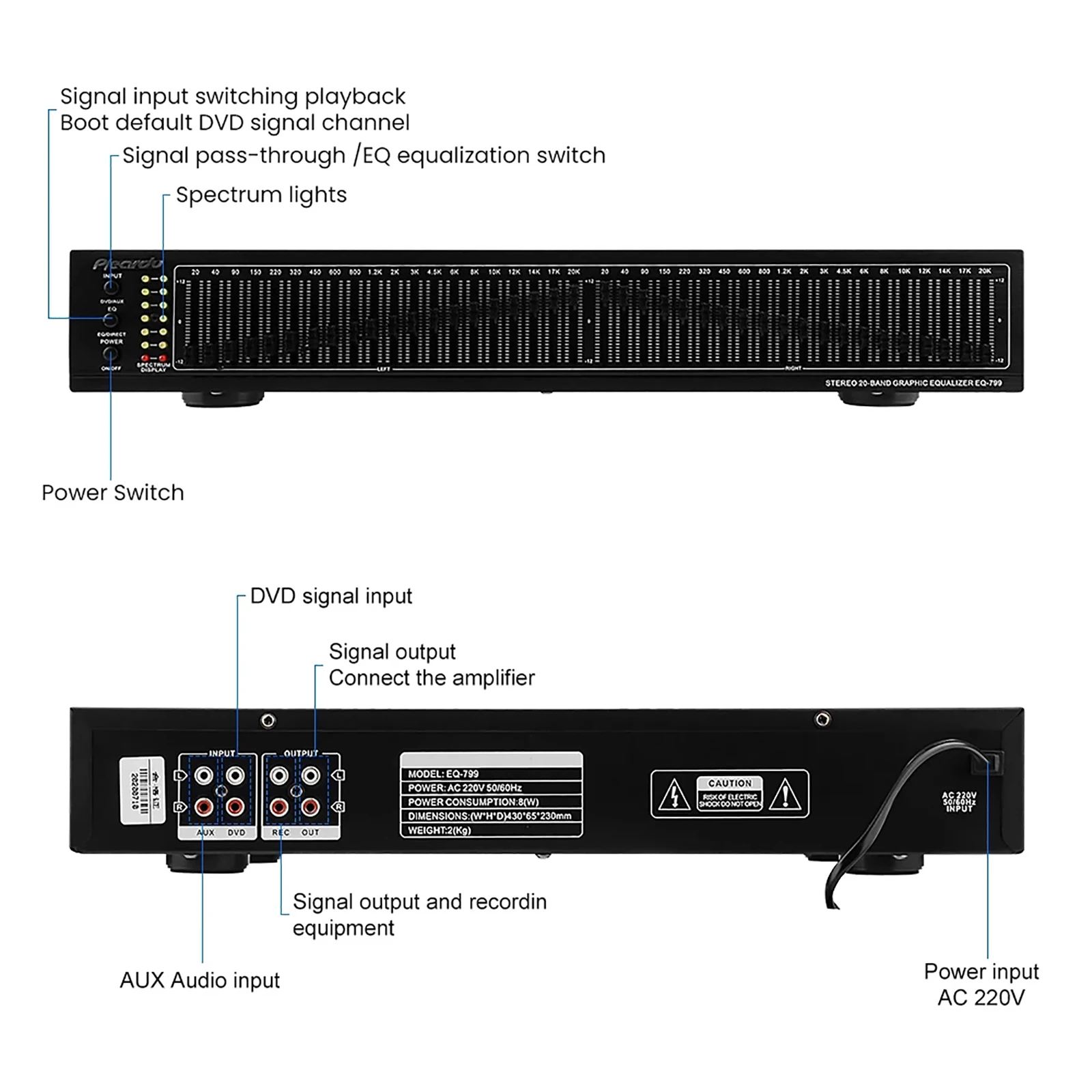 Двойной 20-сегментный стерео эквалайзер усилитель предусилитель тон высокие