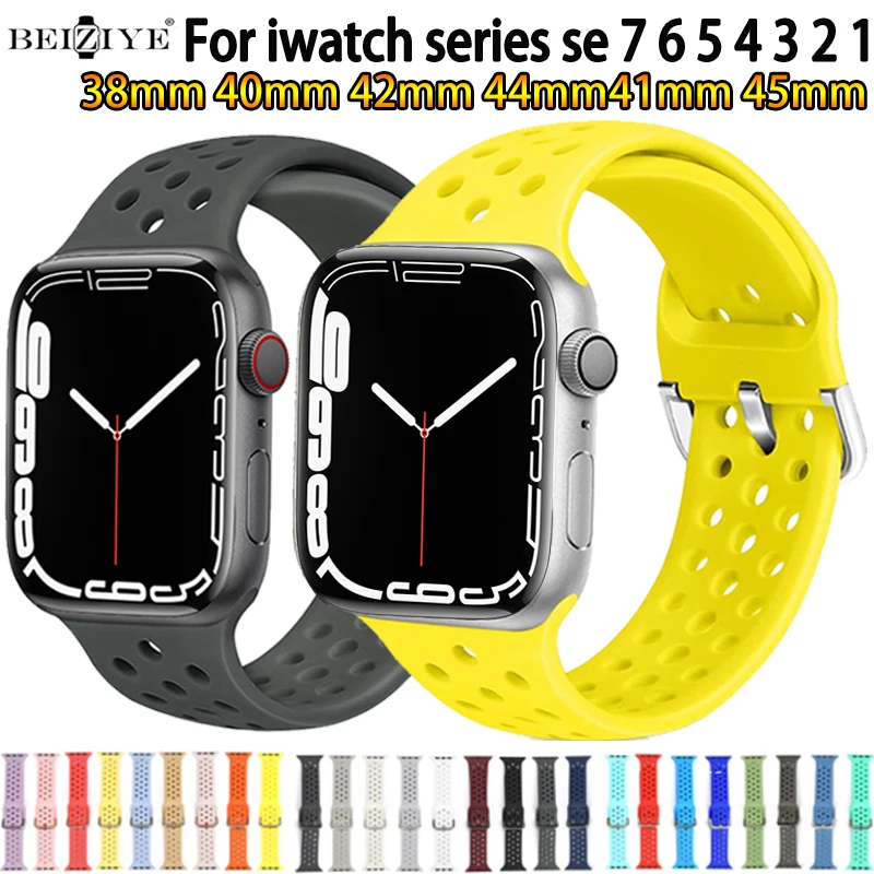 

Ремешок силиконовый для Apple watch band 44 мм 45 мм 42 мм 40 мм 38 мм 41 мм, спортивный браслет для iWatch Series se 7 6 5 4 3, аксессуары