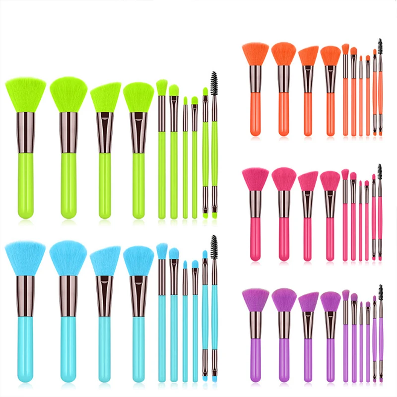 Philvini 10Pcs Neon Makeup Brush Professional Synthetic Hair Foundation Eyeshadow Blending Contouring Makeup Brush