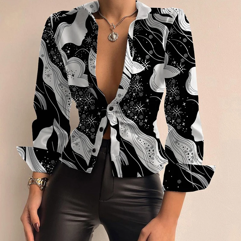 

Блузка женская зимняя на пуговицах, с длинным рукавом и отложным воротником, G3293