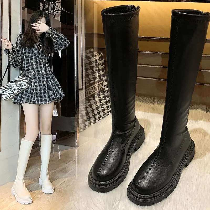 Gladiator Motorcycles Over The Knee High Boots Women 2022 Winter New Platform Chelsea Female Shoes Designer Snow Stretch Botas