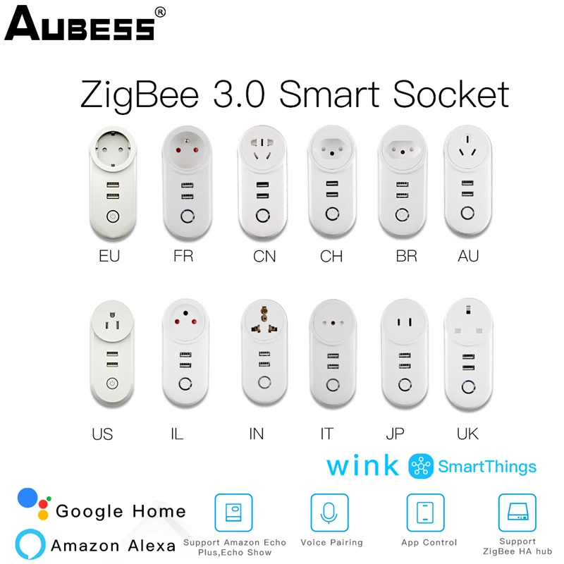 

Умная розетка ZigBee 3,0 с 2 USB-интерфейсами и дистанционным голосовым управлением