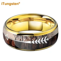 itungsten 8mm gold tungsten carbide ring for men women deer antler wood arrow inlay wedding band fashion jewelry comfort fit