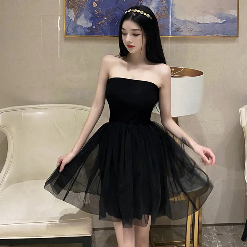 

Women's Dress Gauze Splicing Fashion Korean Version Off Shoulder