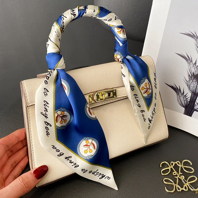 Модный женский атласный шелковый шарф с принтом фирменная сумка ленты шарфы для