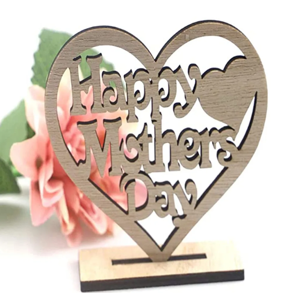 

Mother's Day Wooden Heart-shaped Happy Mothers Day Gift Best Mum Hollow Ornament Woodblock Craft Birthday Gift Decorations