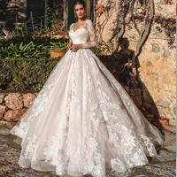sexy lace sweetheart wedding dresses ball gown beach appliques bridal gown illusion button long sleeve train vestido de noiva