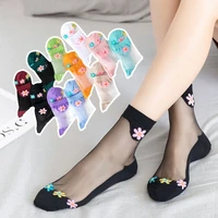 fashion retro summer colorful comfortable cartoon crystal stockings flower socks printing womens socks cartoon ice stockings