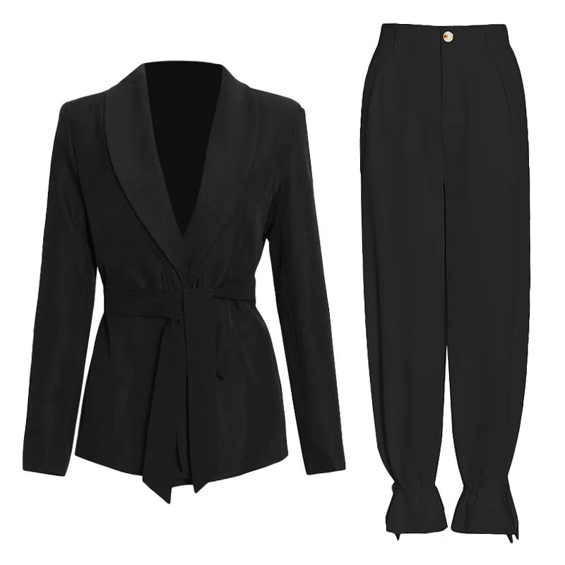 

Elegant Blazer For Women Notched Long Sleeve Tunic Sashes Solid Minimalist Blazers Female Fashion New Spring
