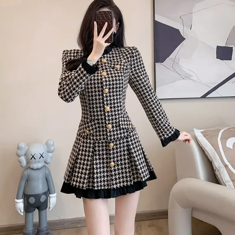 

Женское винтажное мини-платье с рисунком «гусиные лапки»