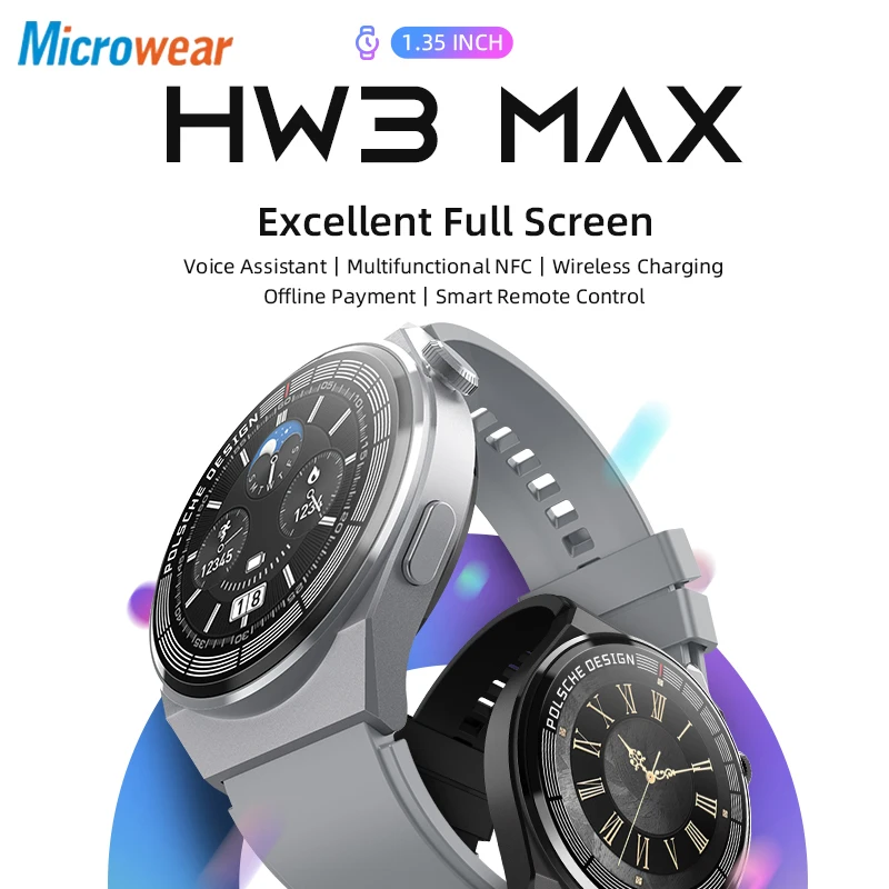 

Smart Watch Men HW3 MAX 1.35inch NFC Blue Tooth Call Wireless Charger Voice Assistant Sport Smartwatch Heart Rate Monitor Sports
