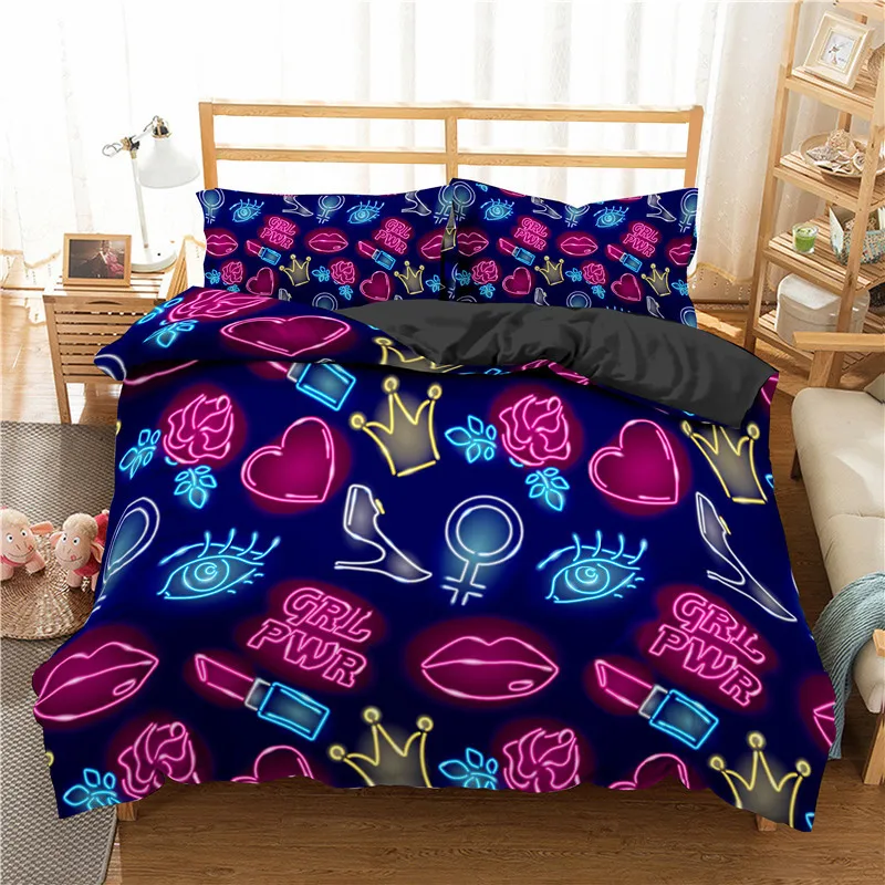 

Polyester Perfume Lipstick Nail Polish Brush Print Quilt Cover King Size Fashion Bedding Set Makeup Cosmetic Theme Duvet Cover