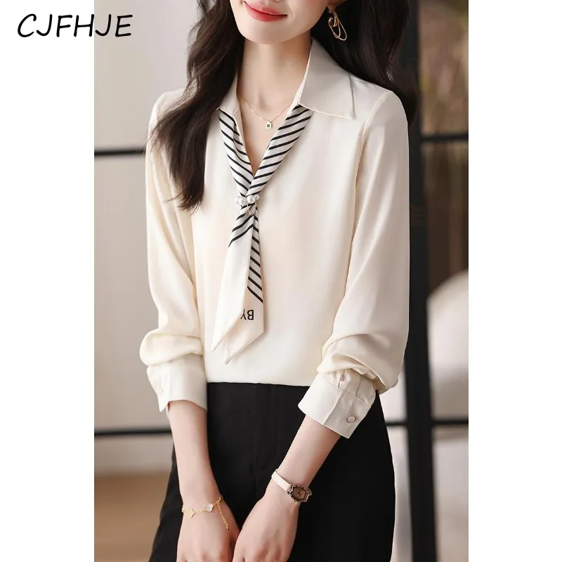 CJFHJE Французская женская рубашка-поло с воротником и длинными рукавами весеннее