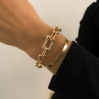 gd fashion thick rhinestones link cuban chain bracelet bangles punk hand jewelry vintage snake chain bracelets set for women new