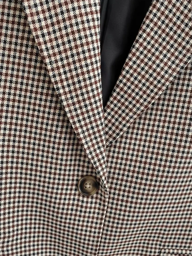 Maxdutti Loose Jacket Women England Style Vintage Plaid Preppy Fashion Casual Blazer