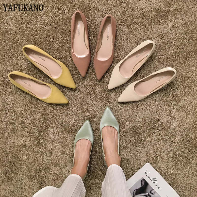 

Simple Small Fresh High Heels 2022 Pointed Toe Thin Heels Pumps Sweet Candy Color Party Dress Womens Shoes Lady Office Work Shoe