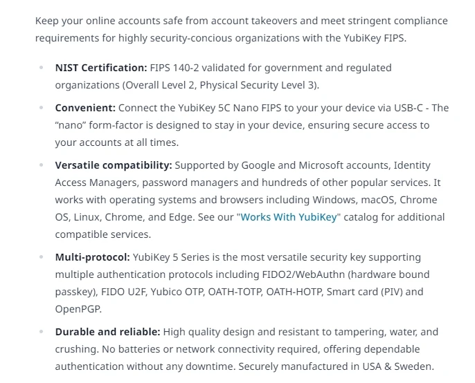 YubiKey 5C Nano FIPS USB-инструменты разработки Оценочные платы (art.: 3920d30317bc2) - 3920d30317bc2