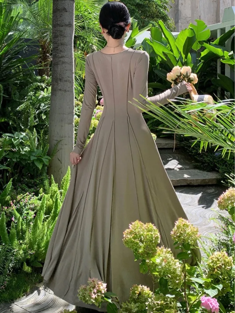 Элегантные повседневные трикотажные платья для женщин с длинным рукавом