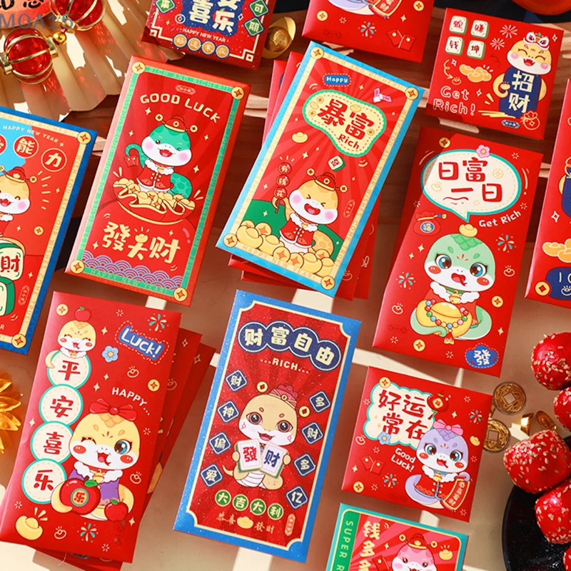 6 шт. красные конверты на китайский Новый год змеиный счастливый мешочек для