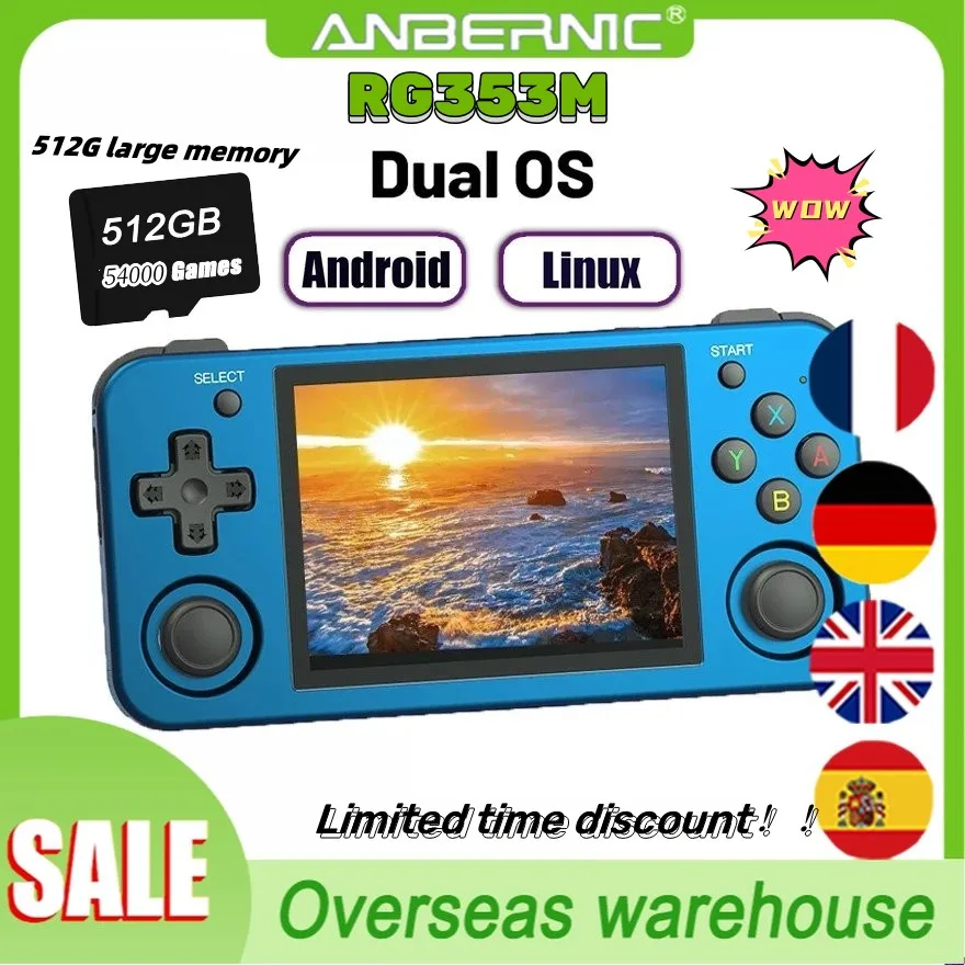 

512G RG353M ANBERNIC Built-in Hall Joystick Android 11 64 Bit Linux System Metal 3.5 Inch IPS Touch Screen Player 54000 Games