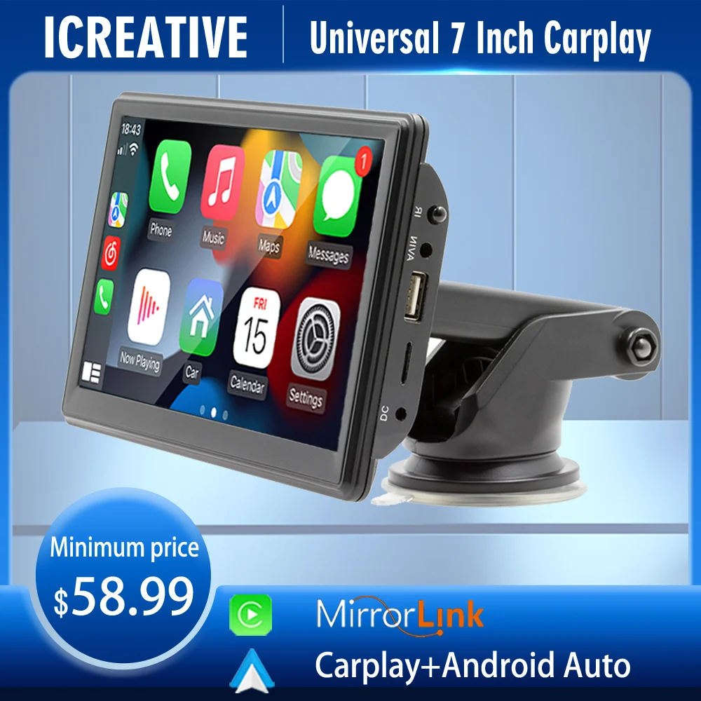 

Icreative 7 Inch Universal Player Carplay Touch Screen Multimedia Video And Android Auto Car Radio Navigation System Mirrorlink