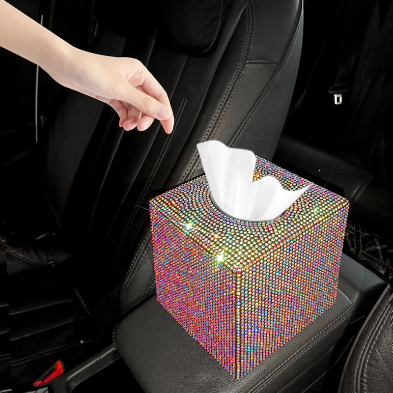 

Creative Car Tissue Box Diamond Crystal Auto Tissue Holder Block-type Tissue Box Car Styling Multifunction Bling Tissue Cover