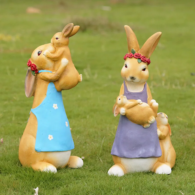 Outdoor Garden Gardening Accesorries Large Resin Rabbit Garden Landscape Statues Animal Gnome Sculpture Decoration Ornaments