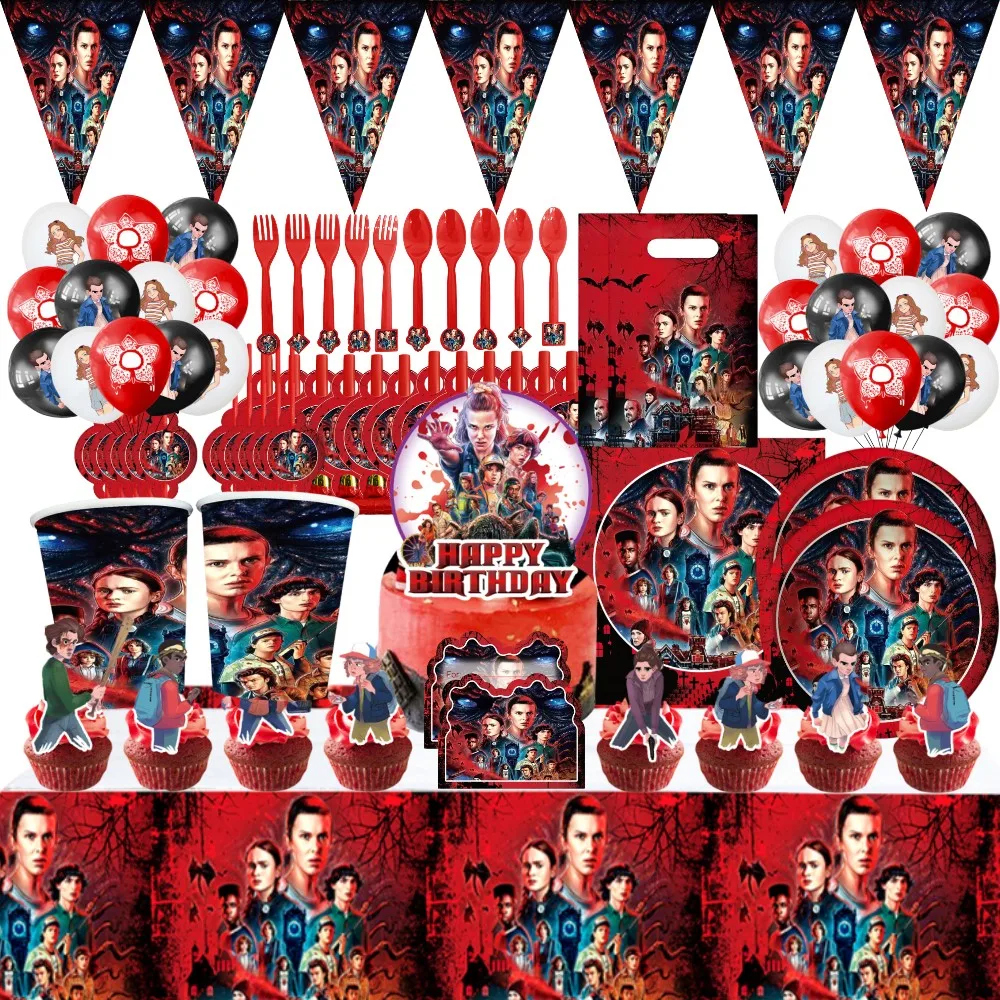 

Stranger Things Theme Party Decoration Disposable Tableware Set Paper Plate Cup Balloon Baby Shower Kids Birthday Party Supplies
