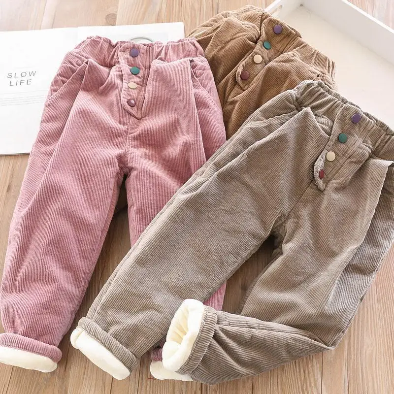 

Boy Girls 2-10Y Kids Warm Thick Pants Autumn Winter Corduroy Outer Wear Sports Trousers Children Clothes Casual High Waist Pants
