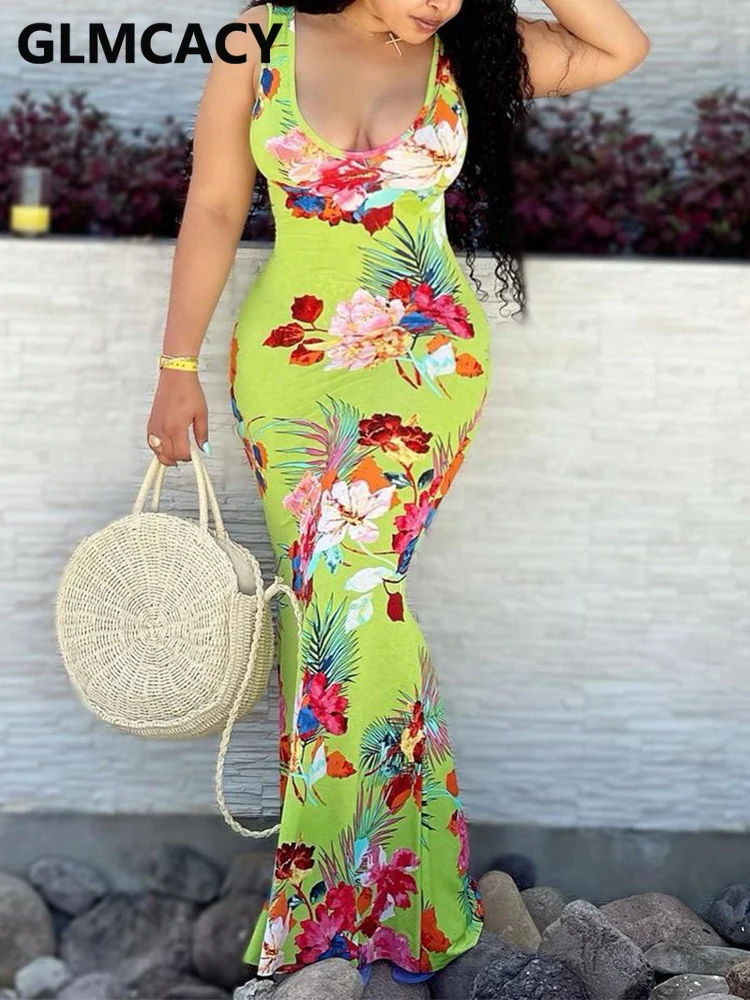 

Women Sleeveless Floral Printed Tank Dress Casual Summer Maxi Dress