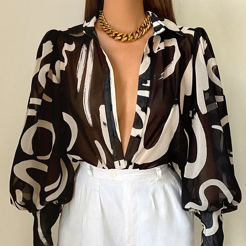 Блузка женская шифоновая с отложным воротником модная однобортная Свободная