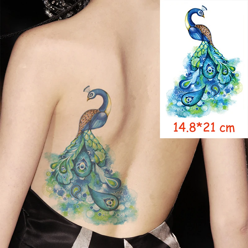 

Waterproof temporary Tattoo Sticker peacock big bird tatoo water transfer fake tattoos flash tatto for Woman Man girl 14.8*21 cm