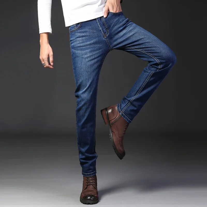 2023 Spring Summer Autumn Men's Jeans Thin Lightweight Stretch Slim Basic Denim Pants Cowboy Work Trousers