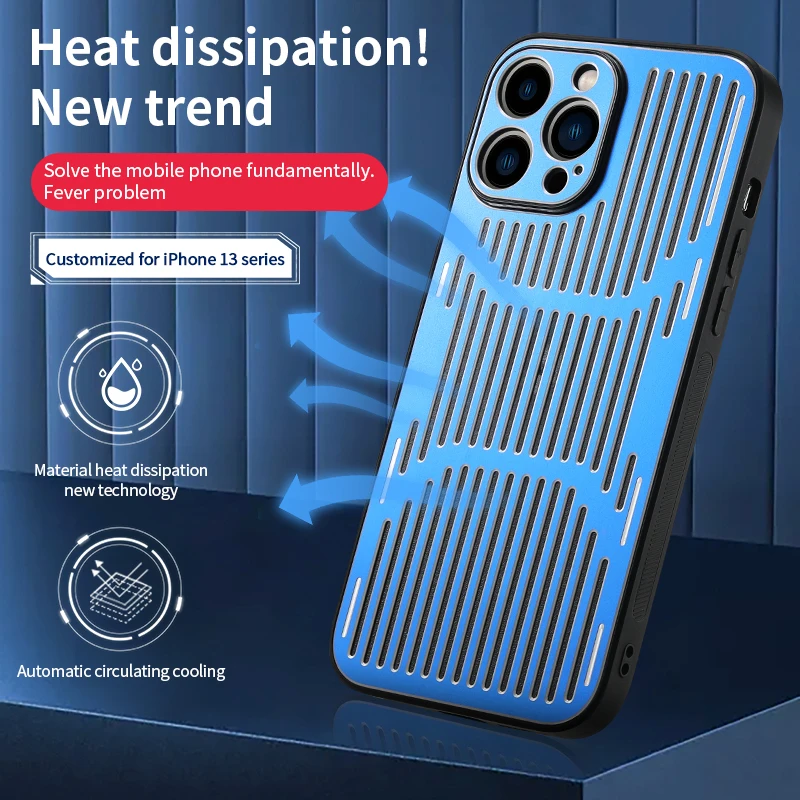 

Breathable Phone Case For iPhone11 12 13 13Pro Max 7Plus 8Plus XR X XS MAX Hollow Heat Dissipation Metal Cover