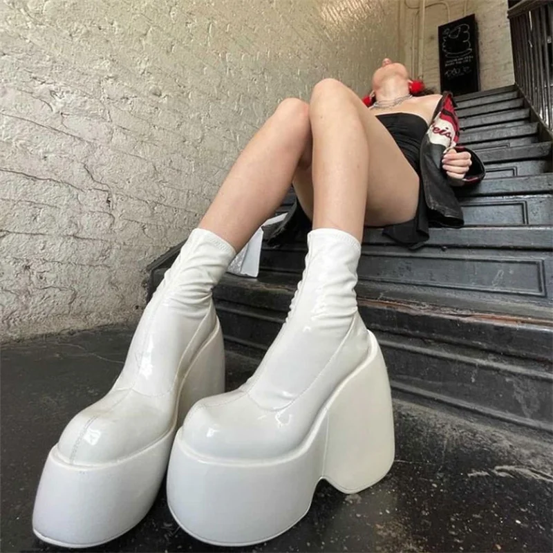 

Platform Wedges Boots for Women Fashion Ankle Chunky Boots Goth Gothic Brand New 2022 Fashion Popualr Style Shoes Comfy Punk