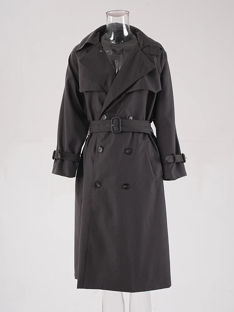 DEAT модный женский бежевый плащ с зубчатым воротником свободный крой двубортный