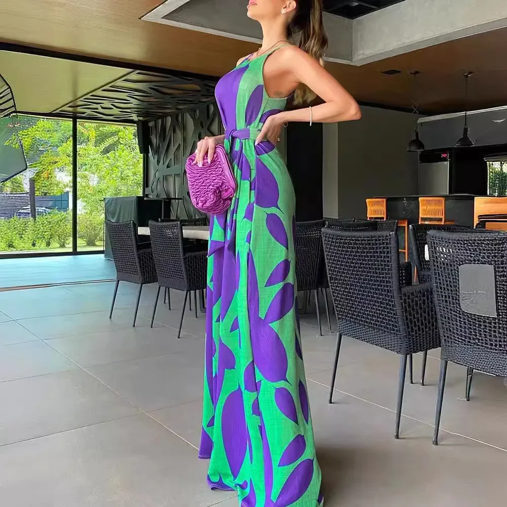 Женский комбинезон без рукавов Элегантный Фиолетовый с принтом и высокой талией