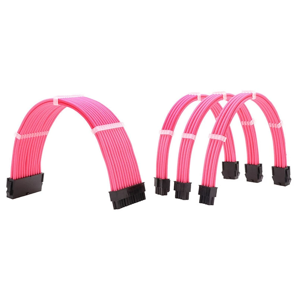 

1Set PSU Extension Cable Kit, 30cm ATX24Pin PCI-E8Pin CPU8Pin Power Supply Sleeved Wire with Combs, Pink