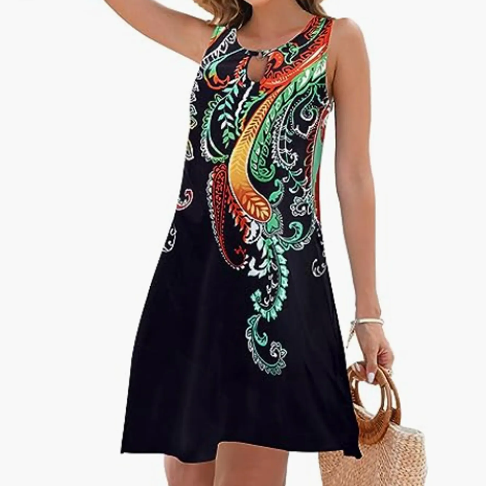 

Летние платья для женщин, Повседневная модная накидка в стиле бохо с цветочным принтом и круглым вырезом