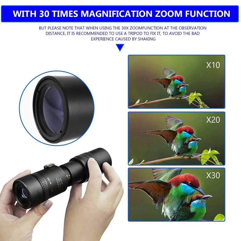 

Монокулярный телескоп 4K 10-300x30 мм, Супер телефото зум, выдвижной окуляр с держателем для смартфона и штативом BAK4 Prism