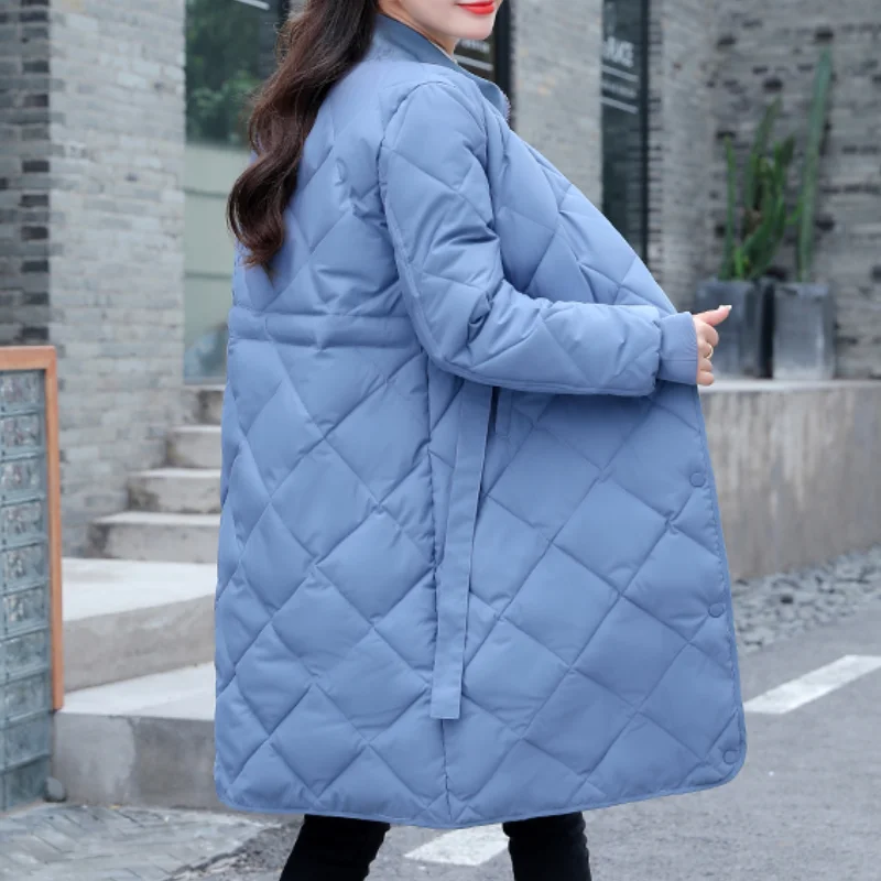 Women's Parkas Thick Cotton Padded Outerwear Casual Coats 2023 Winter Solid Long Jacket Female Stand Collar Overcoat with Sashes
