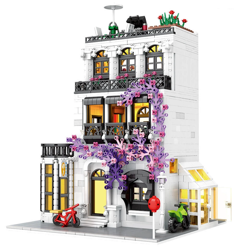 

1914PCS Creativity MOC European House Garden Architecture Model Building Blocks Light Street View Bricks Toys Gifts For Children